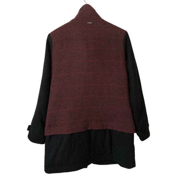 Prana Wool Coat Womens Medium Plaid Convertible Black Herringbone Winter Warm - Picture 6 of 12